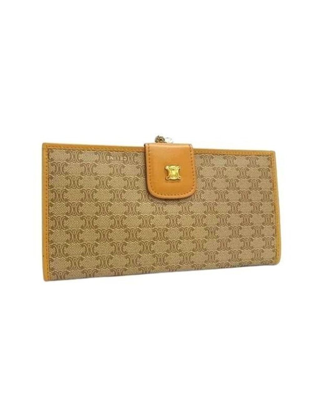 Celine Wallet Macadam Kiss Lock Beige Leather Vintage Gold